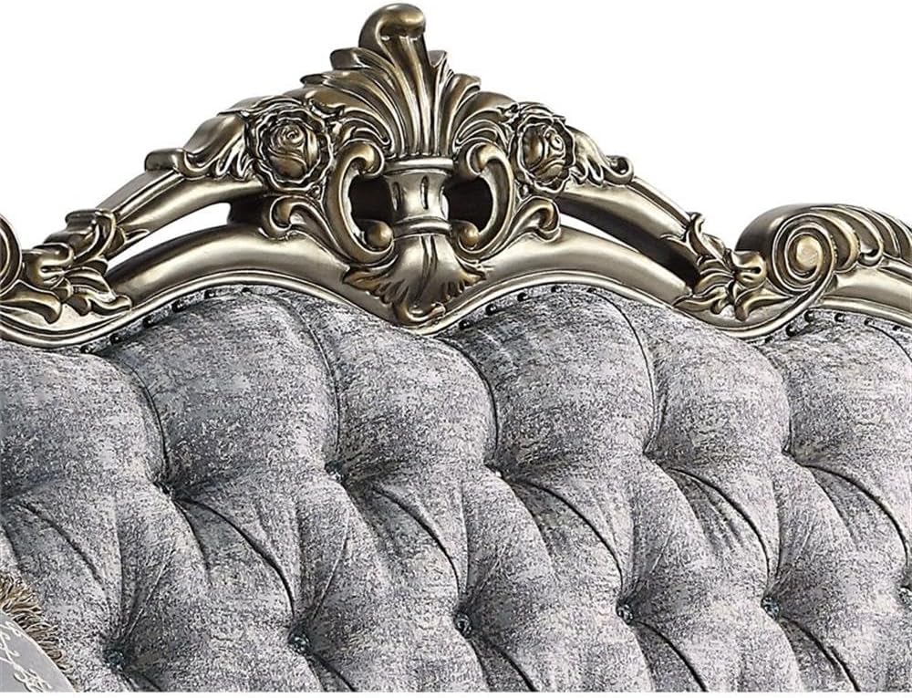 Miliani Gray Tufted Fabric Loveseat with Nailhead Trim
