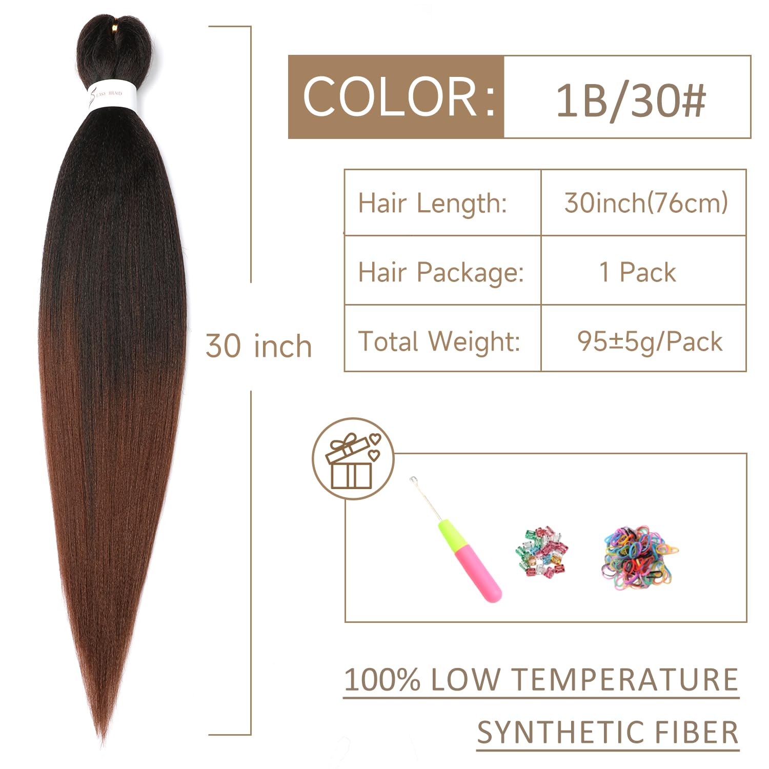 ShowJarlly Pre Stretched Braiding Hair 30 Inch Knotless Braiding Extensions 1pack Easy Braids Hot Water Setting DIY Box Braids Yaki Textured Crochet Hair Braiding (30inch,1B/30#) - Image 2
