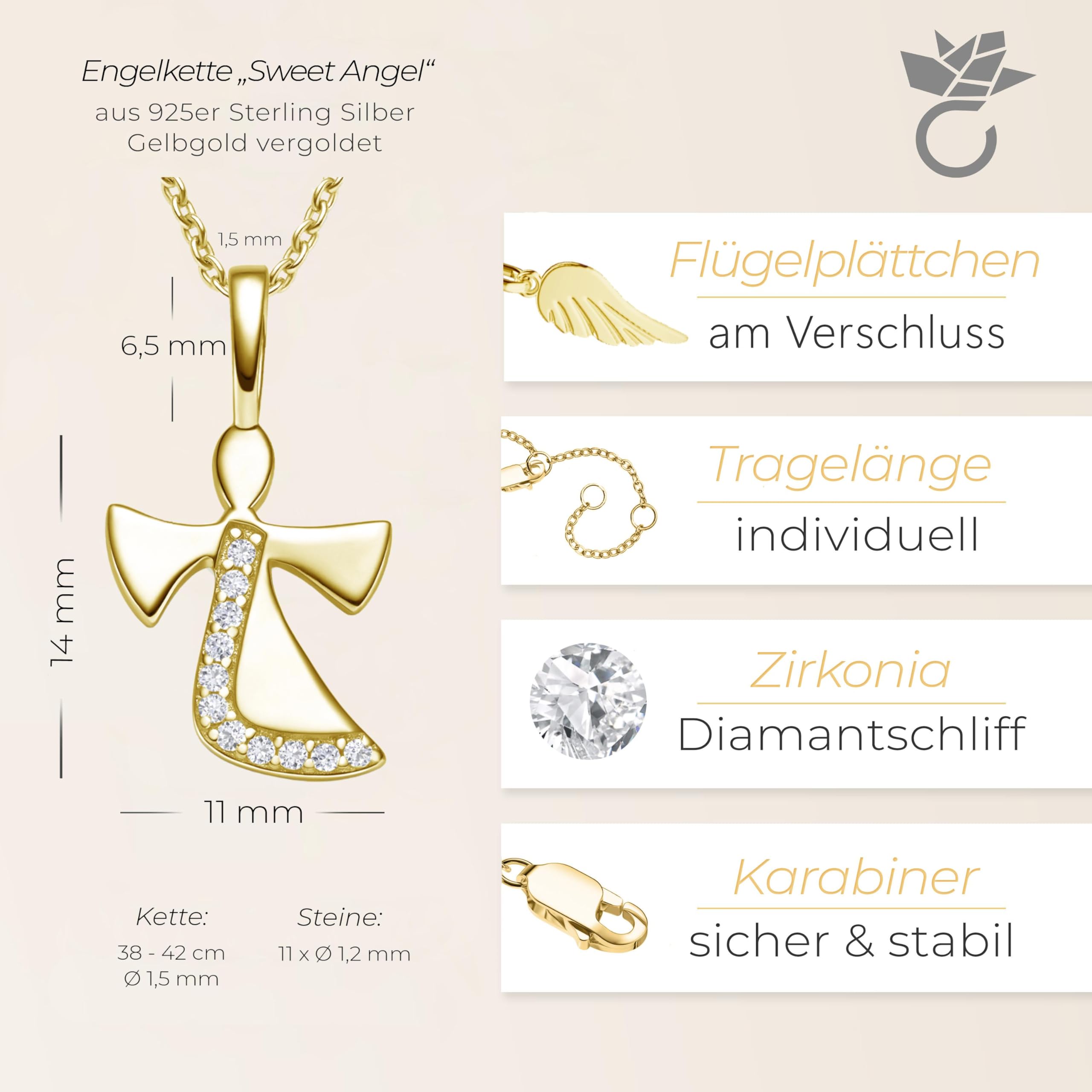 Geschenke zur Einschulung Mädchen, Schutzengel Kette Silber 925 Gold | Engel-Anhänger vergoldet Halskette, Geschenk zum Schulanfang Schultüte Inhalt Füllung Schulkind, Kinderschmuck