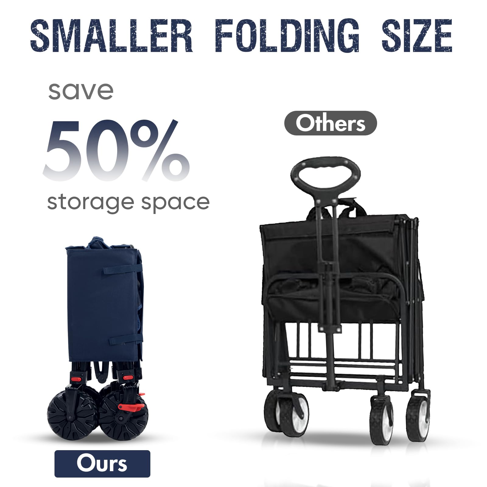 PORTAL Chariot pliable avec freins, chariot utilitaire robuste avec roues tout terrain, chariot pliable portable pour le camping, la plage, le jardin, le shopping et les courses