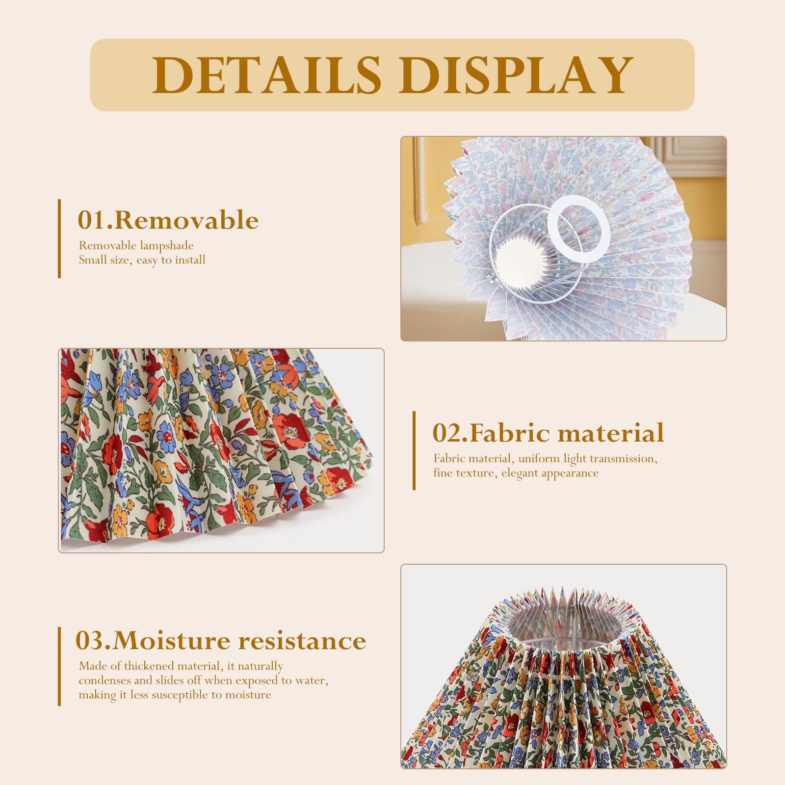 Abat-jour de table avec interfaces E27, fleur en tissu, hauteur 160 mm