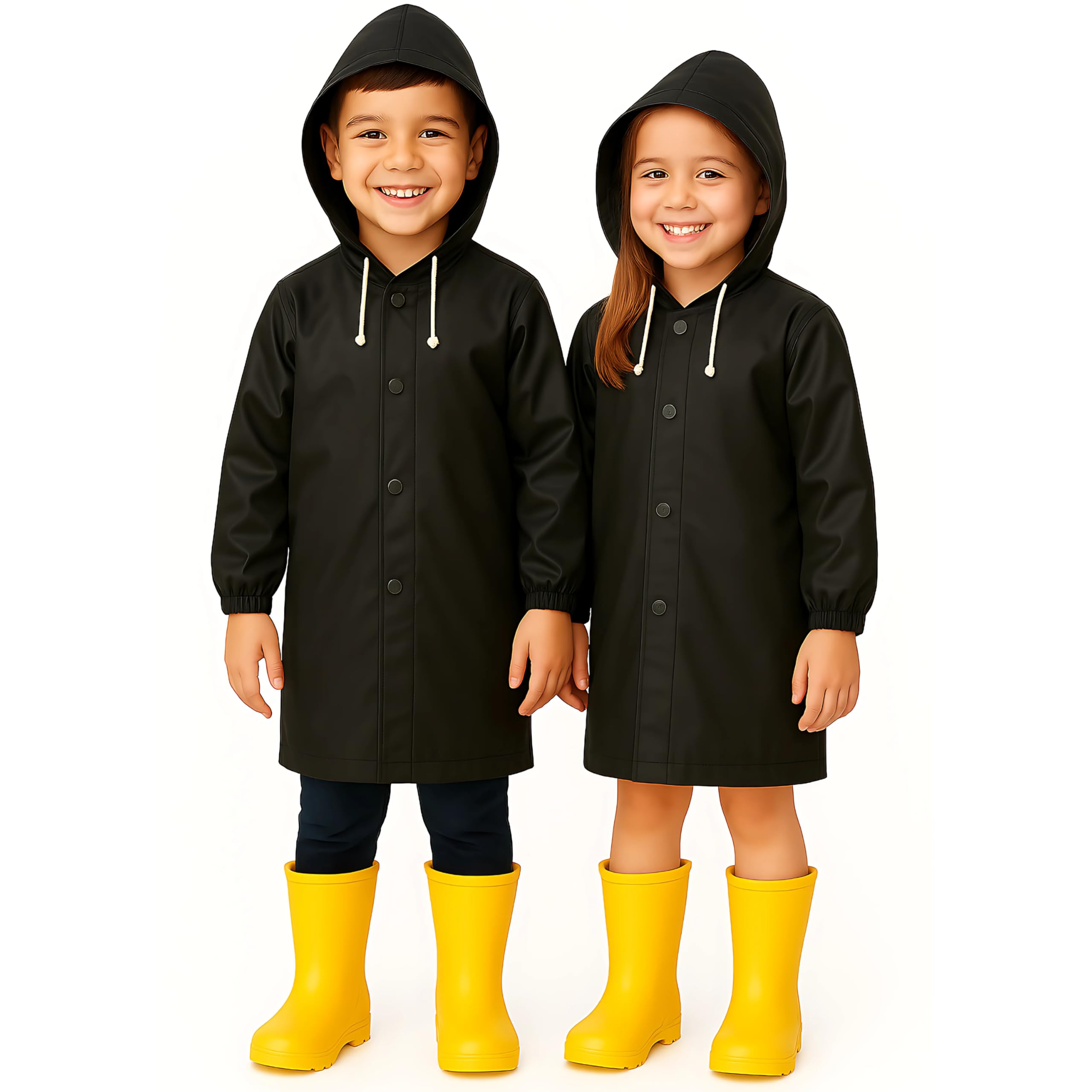 Vesuvius Boys 2 X Black 2 Pack Kids Waterproof Poncho - Long Rain Coats For Kids Waterproof Rain Poncho For - Ponchos Waterproof Rain Coat - Raincoats Waterproof And Girls (2 X Black)