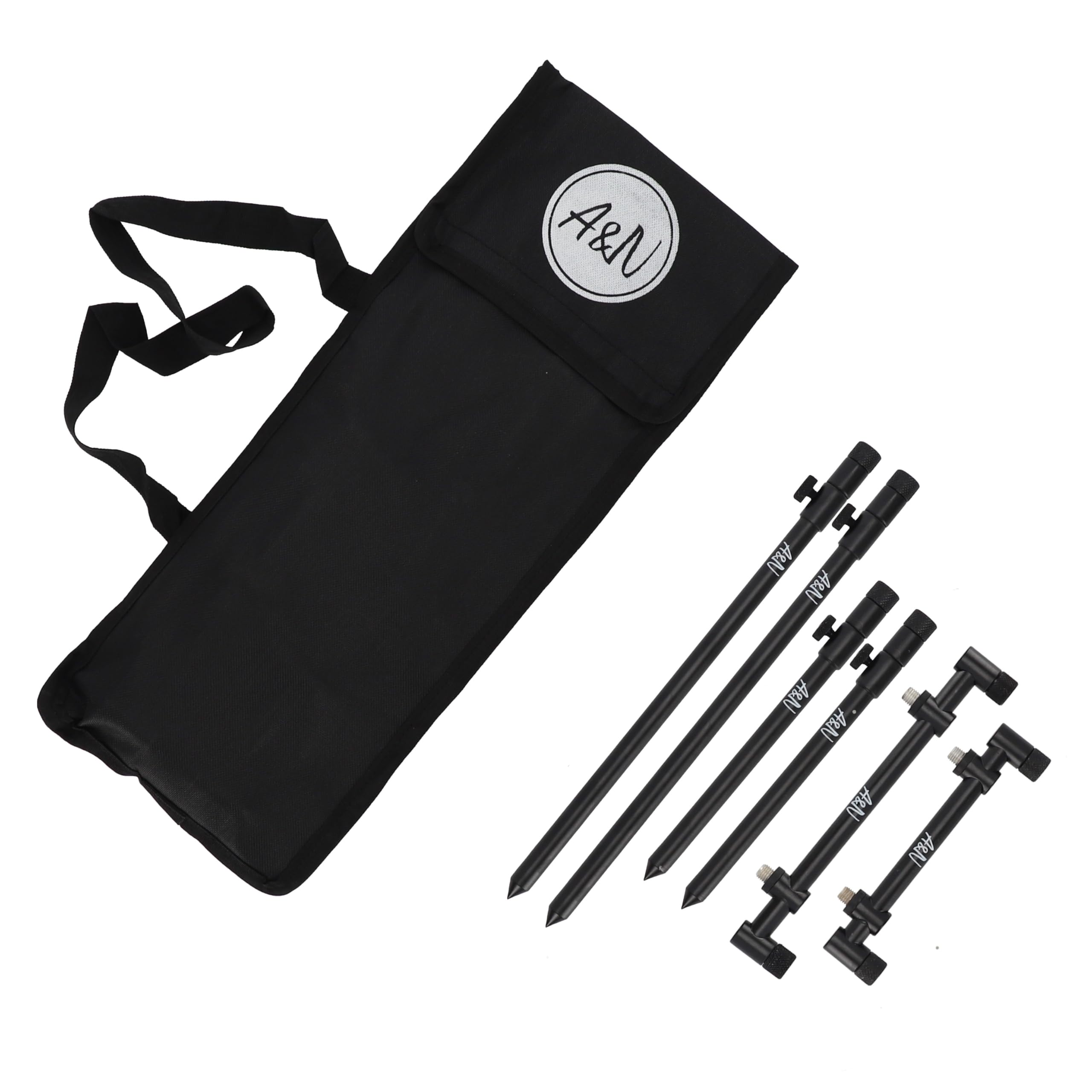 A&N Soporte para cañas de pescar 4 barras de banco de 20 – 50 cm + 2 x Buzzerbar 15/20 cm