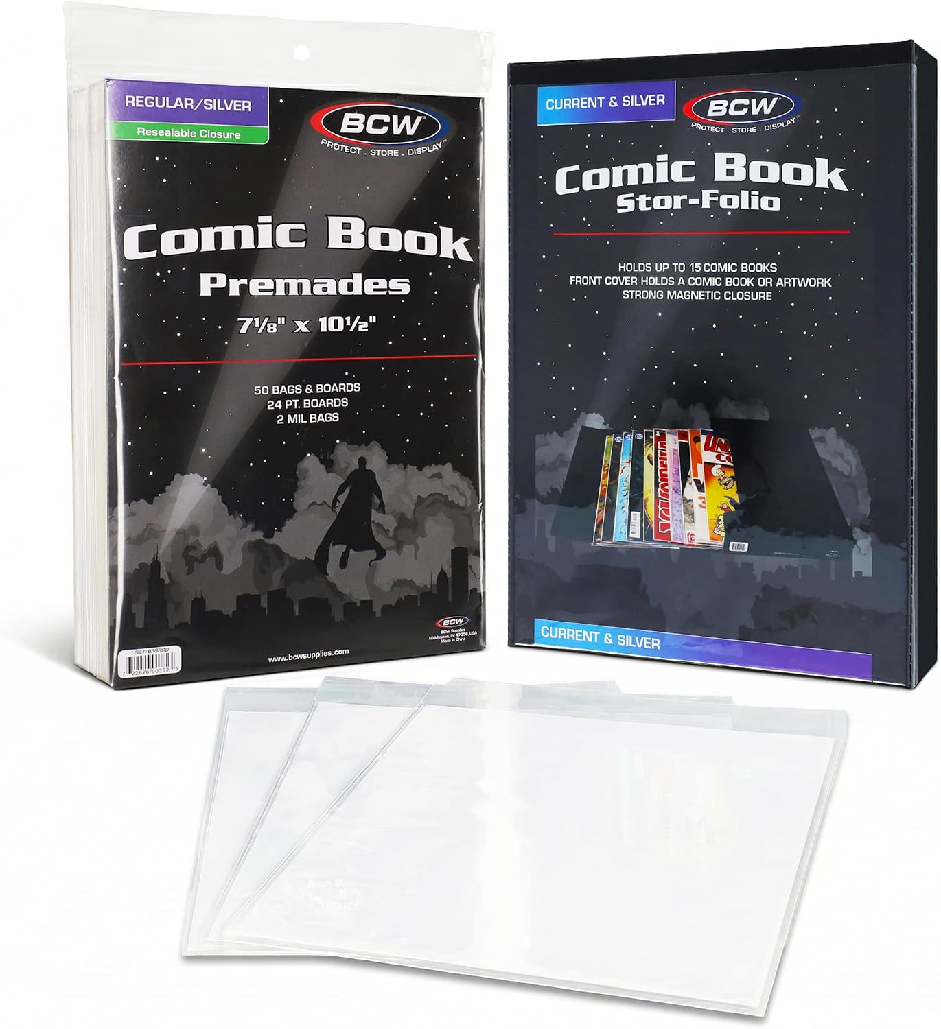 BCW Comic Book StorFolio Kit – Includes Magnetic Comic StorFolio + 50 Current Premade® Resealable Comic Book Bags and Boards | Comic Book Carrying Case & Storage Organizer