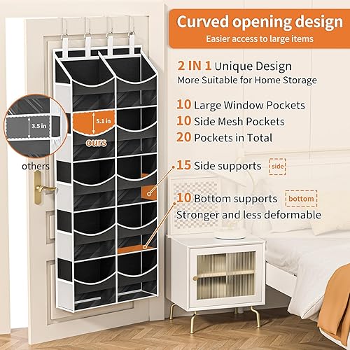 Miniatura 4 de Aokeyee Organizador de almacenamiento de 5 niveles sobre la puerta, almacenamiento detrás de la puerta para el cuarto del bebé, organizador colgante