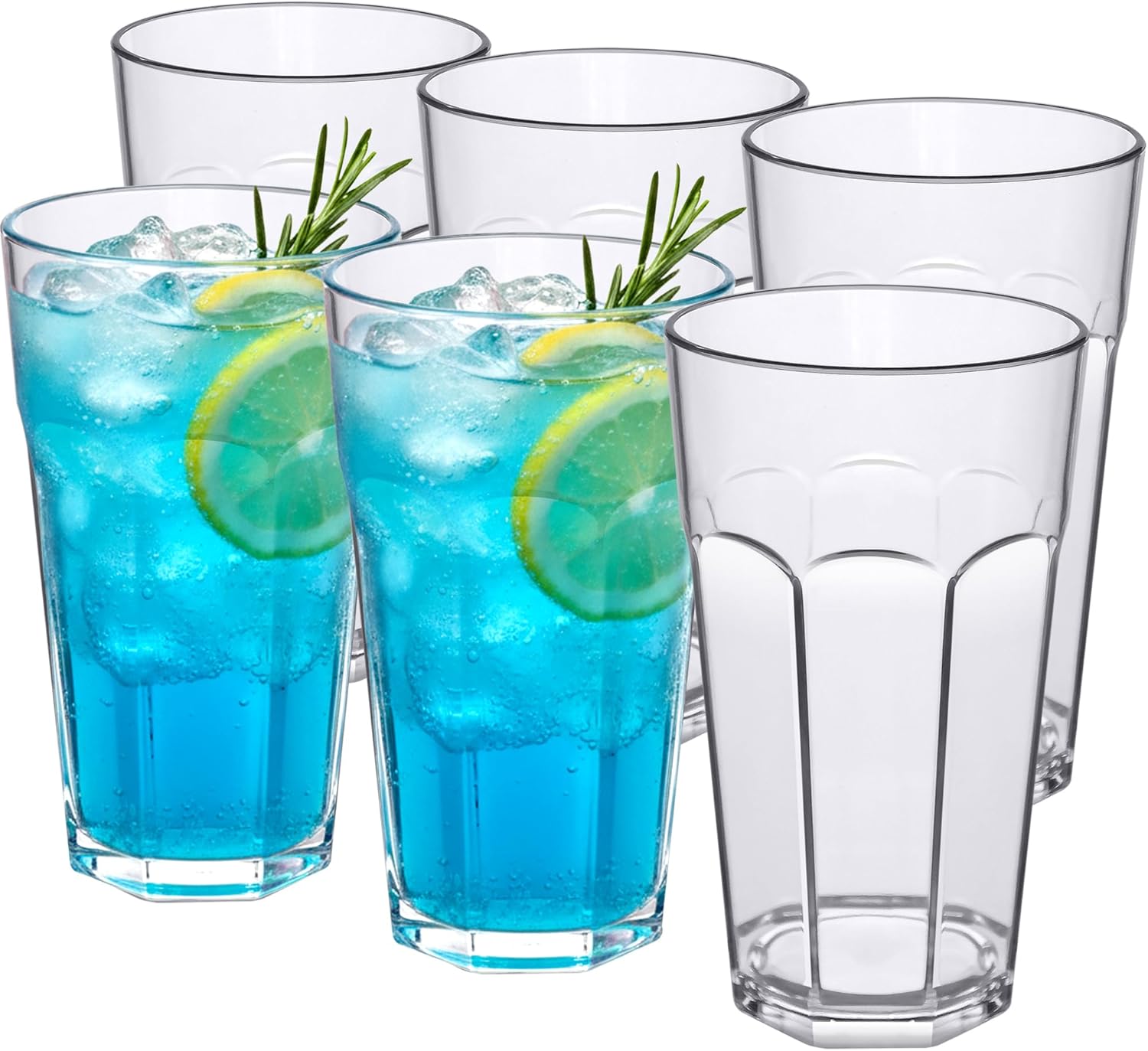 Amazing Abby - Affinity - 28-Ounce Plastic Tumblers (Set of 6), Plastic Drinking Glasses, All-Clear Reusable Cups, Stackable, BPA-Free, Shatter-Proof, Dishwasher-Safe