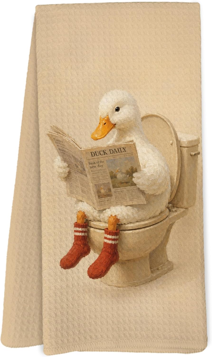 Funny Duck Reading Newspaper Bathroom Hand Towels, Duck Bathroom Decor, Rustic Farmhouse Animal Kids Hand Towels for Bathroom Washroom Restroom Toilet Decor, 16x24 Inches