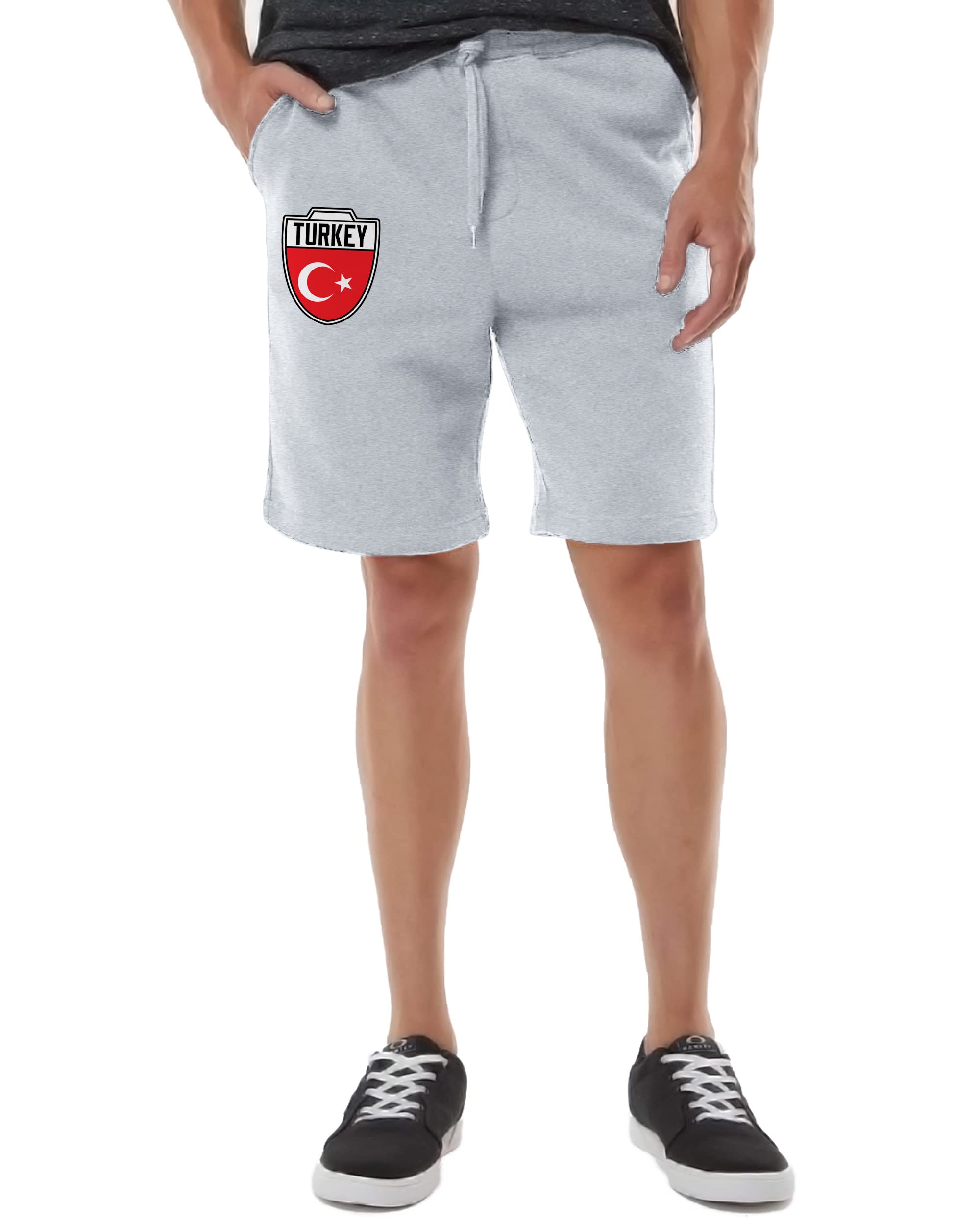 Tukey Crest - Turkish National Soccer Cup Men's Drawstring Fleece Sweat Shorts (Large, Light Gray)