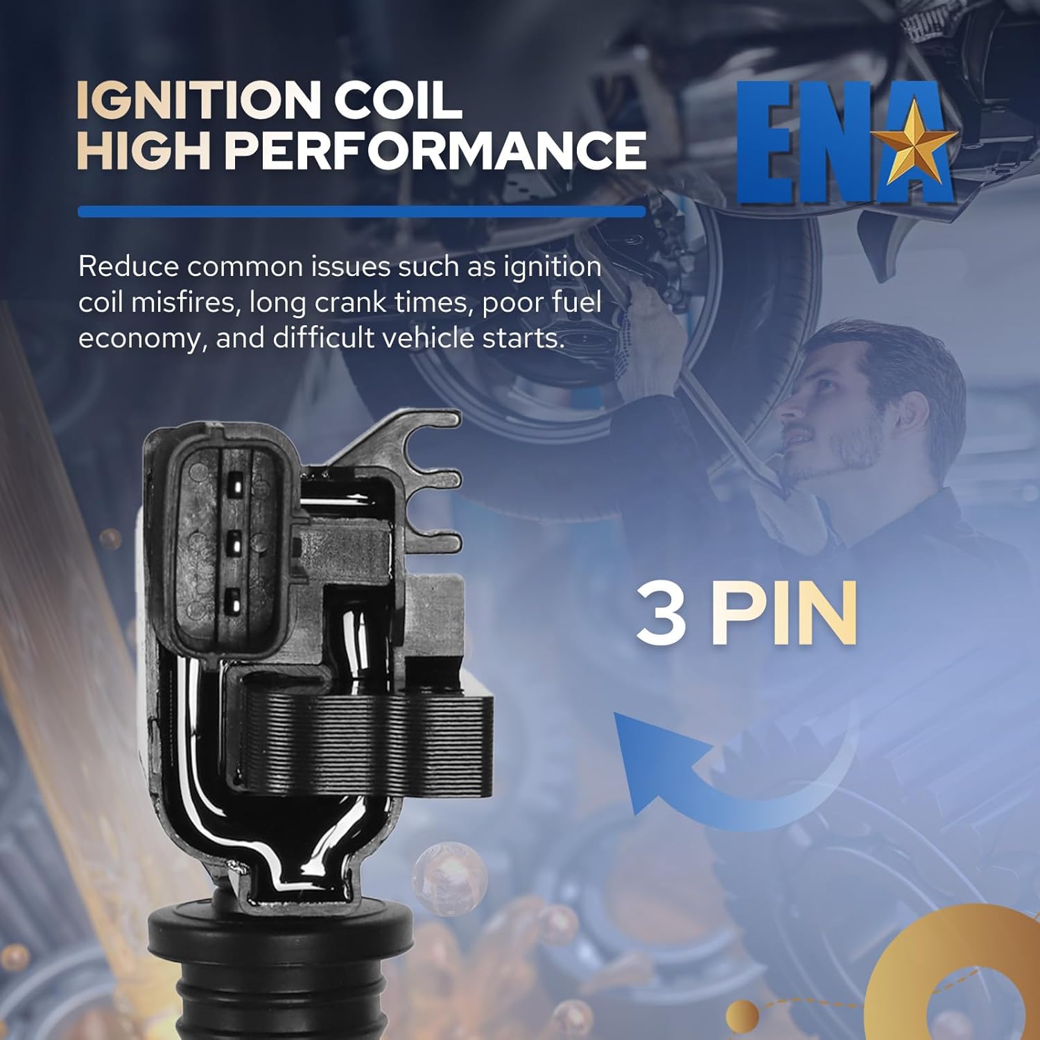 ENA Set of 2 Ignition Coil Pack 2.0L L4 Compatible with Mazda 2001 2002 2003 Protege, 02 03 Protege5 2.0 Coils Replacement for UF407 C1340 GN10301 5C1208 FFY118100