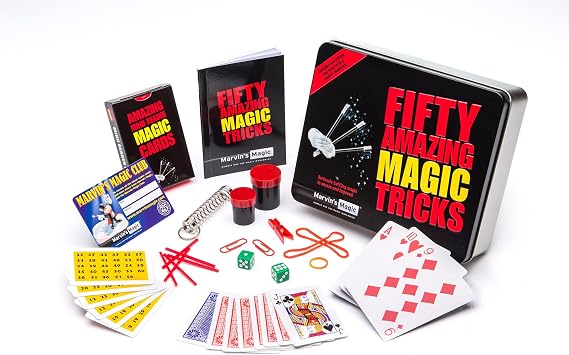 Marvin's Magic 50 Amazing Magic Tricks - Card & Coin Trick Set Tin, Age 8+
