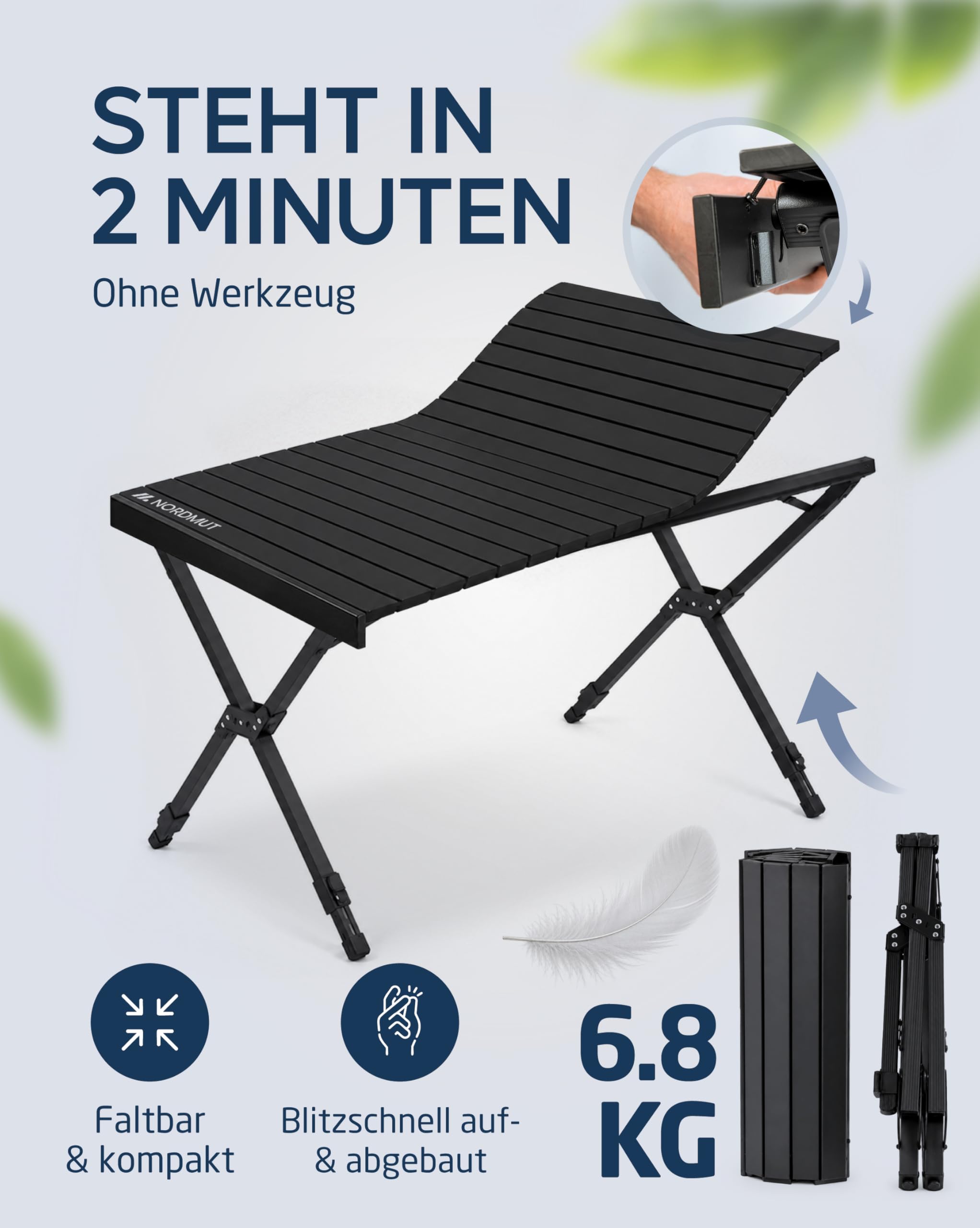 NORDMUT® Campingtisch klappbar – Hochwertiger Klapptisch Camping aus Aluminium – Rostfreier Campingtisch höhenverstellbar mit leichten Aufbau