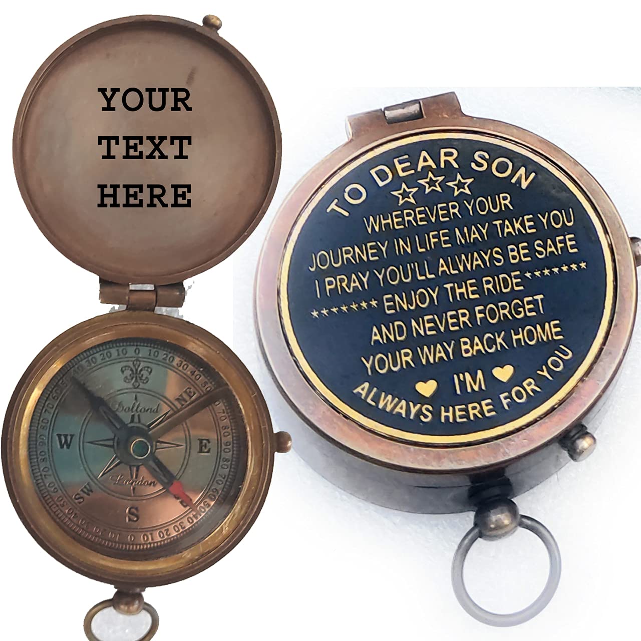 Personalized Engraved Compass - Custom Text | Baptism, Communion, Birthday, Christening Gifts for Boys & Men