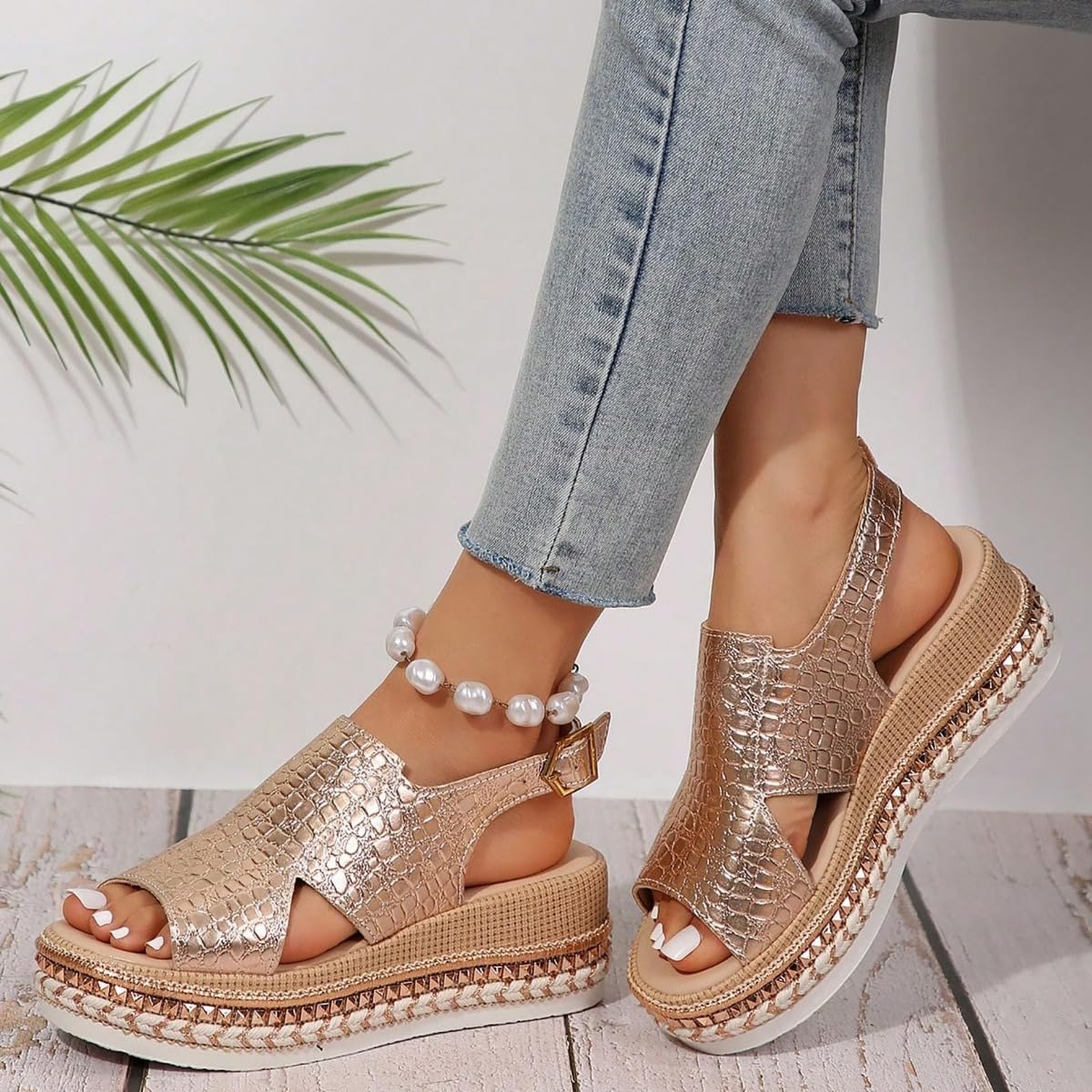 Sandalias ortopédicas de plataforma de verano para mujer, puntera abierta, suela gruesa, calzado de moda, ajuste ancho, sandalias para caminar con correa ajustable al tobillo