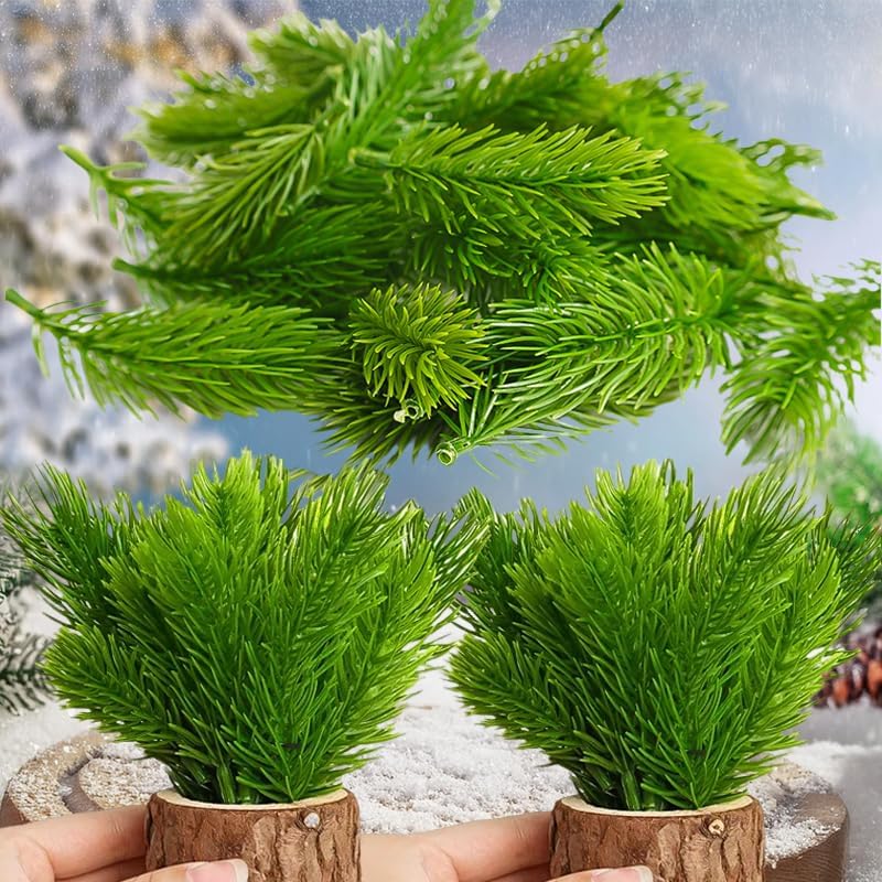 20 peças de ramos de pinheiro artificiais, plantas falsas, guirla...