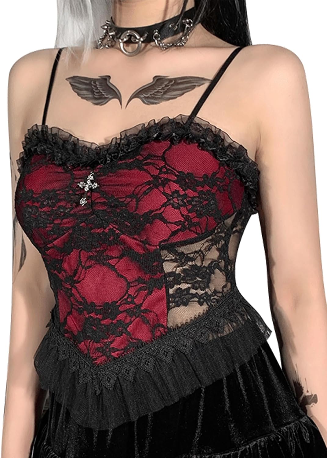 Women's Crop Lace Trim Top Gothic Cami Punk Tank