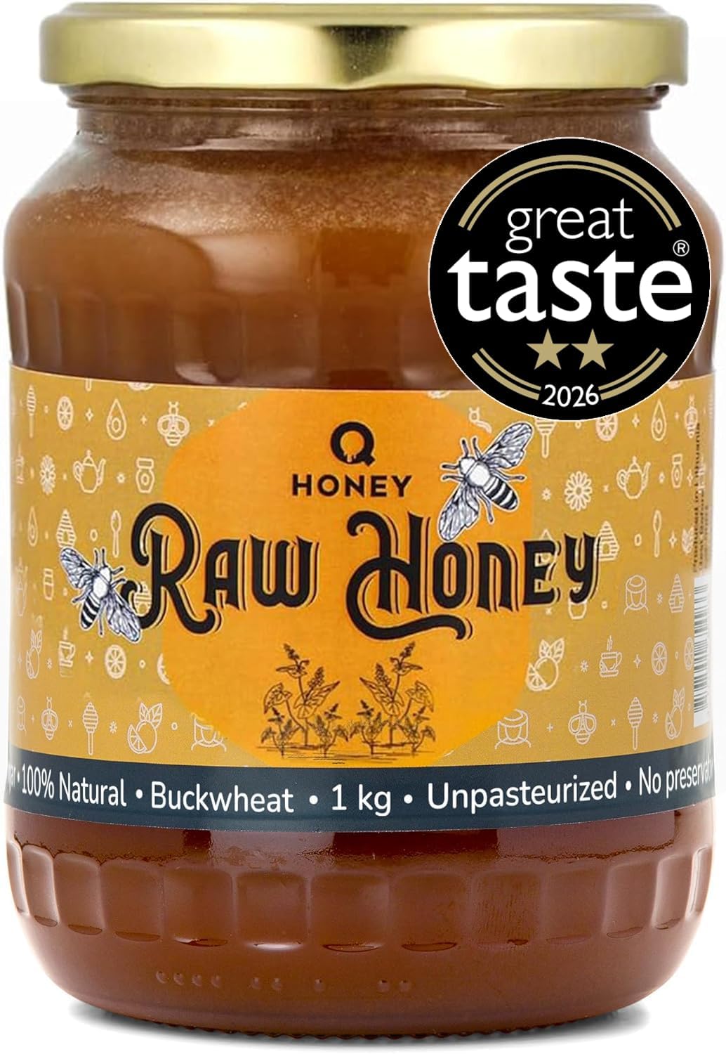 Q Honey Raw Buckwheat Honey 1kg, Unfiltered & Unheated, Earthy Aroma | Pure honey straight from the hive with an earthy aroma and flavour - for cooking, marinades, glazes and baking