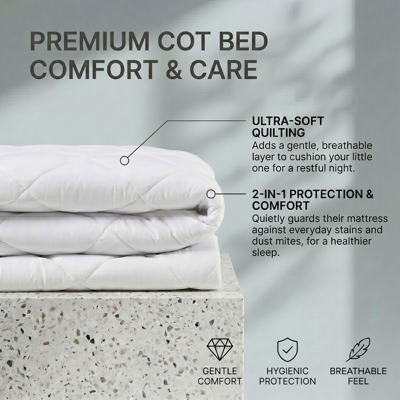HOMESCAPES Cooling Cot Bed Mattress Topper 70x140cm Set of 2 – Cool Touch Breathable Quilted Cot Bed Mattress Pads for Toddler & Child, Corner Straps, Washable, OEKO-TEX® Standard 100 Certified — view 6