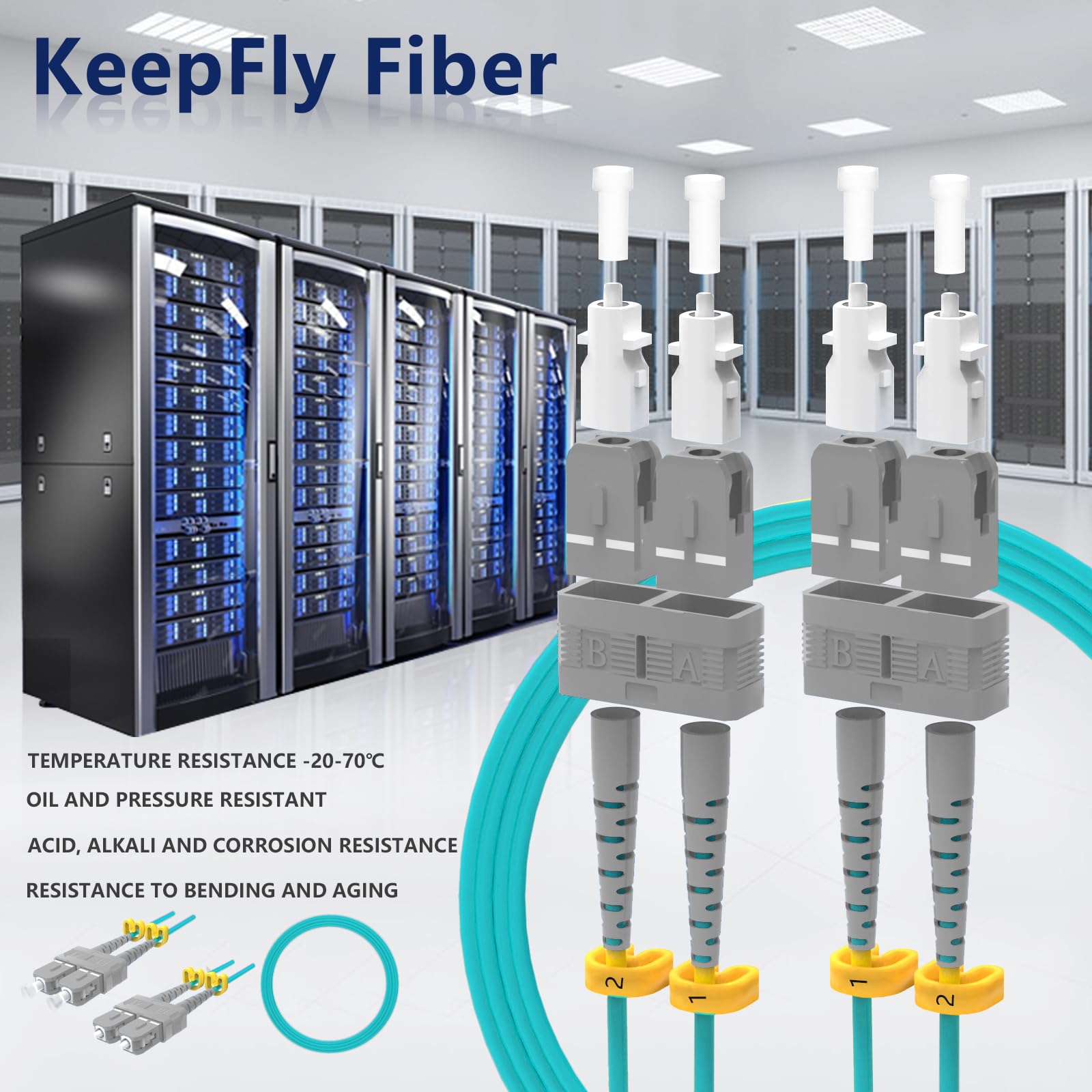 Lot de 5 câbles de raccordement en fibre optique OM3 SC vers SC 2 m, 10 Go 50/125um multimode Duplex SC-SC LSZH (Aqua)