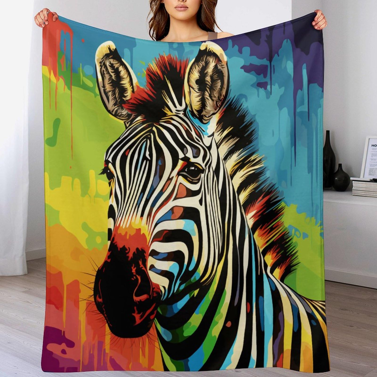 Couverture flannel zèbre douce et chaude pour lit et canapé de 130x150cm