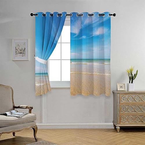Cortinas para cocina Ocean - Cortinas opacas cortas para puerta, 55 pulgadas de ancho por 45 pulgadas de largo, 2 paneles