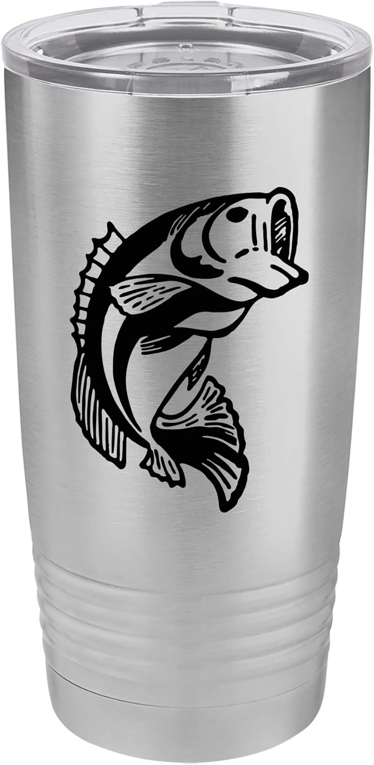 Tumbler Stainless Steel Vacuum Insulated Travel Mug Bass Fish (Green, 20 oz)