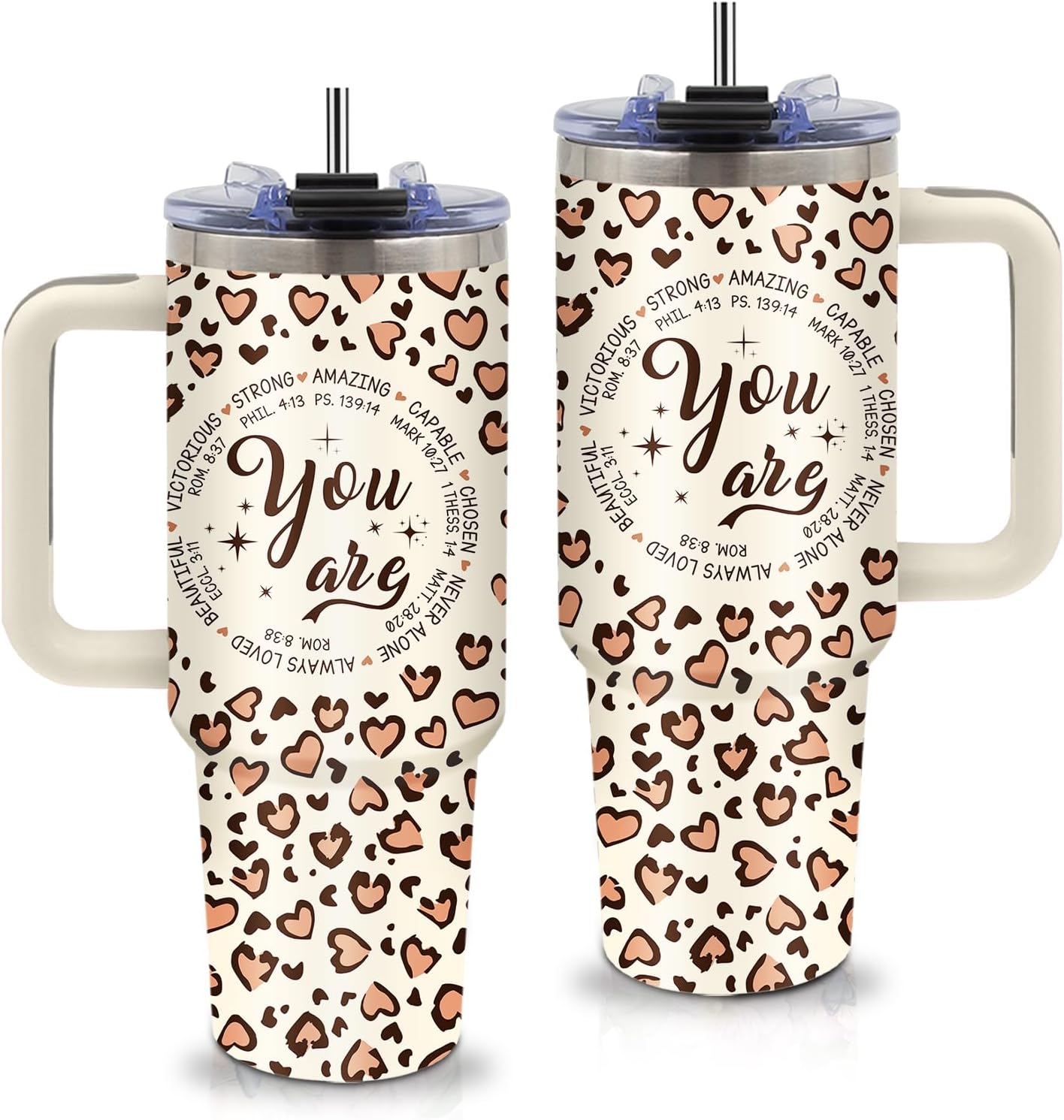 Christian Gifts for Women 40oz Leopard Print Christian You Are Tumbler with Handle and Straw, Leak-proof, Stainless Steel Insulated Travel Mug, Inspiring Religion Birthday Christmas Biblical Gifts Cup