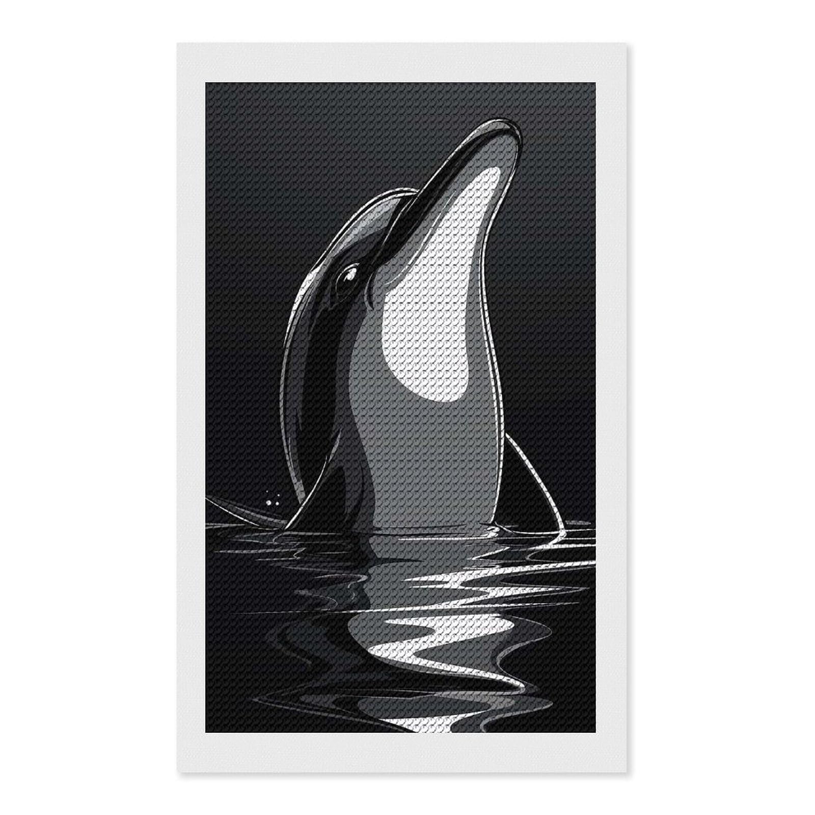 Junmoney Dolphin Silhouette Crystal Diamond Art Kit 12"x20", Modern Decor, Boho Decor, Wall Art Gift, Decorative Artwork, Creative Hobby