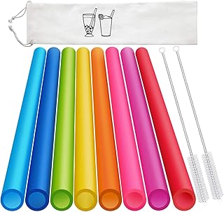 8 Pcs Extra Wide Reusable Smoothie & Boba Straws with 1 Bag & 2 Brushes - Multicolor Big Jumbo, BPA FREE Large Plastic Straws for Smoothies, Bubble Tea(Tapioca, Boba Pearls), Milkshakes