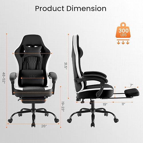 Miniatura 2 de edx Silla de juegos para computadora, silla de escritorio ergonómica de respaldo alto, altura ajustable con reposapiés, soporte lumbar,
