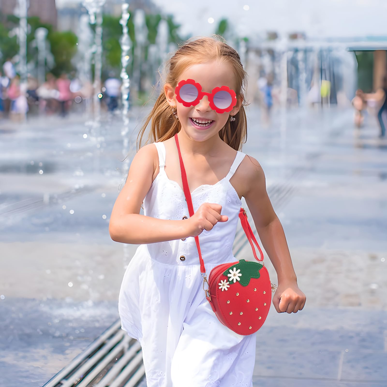 LJCTULY Strawberry Purse for Girls Toddler Crossbody Bag with Rivets - Fruit Shaped Kids Purse