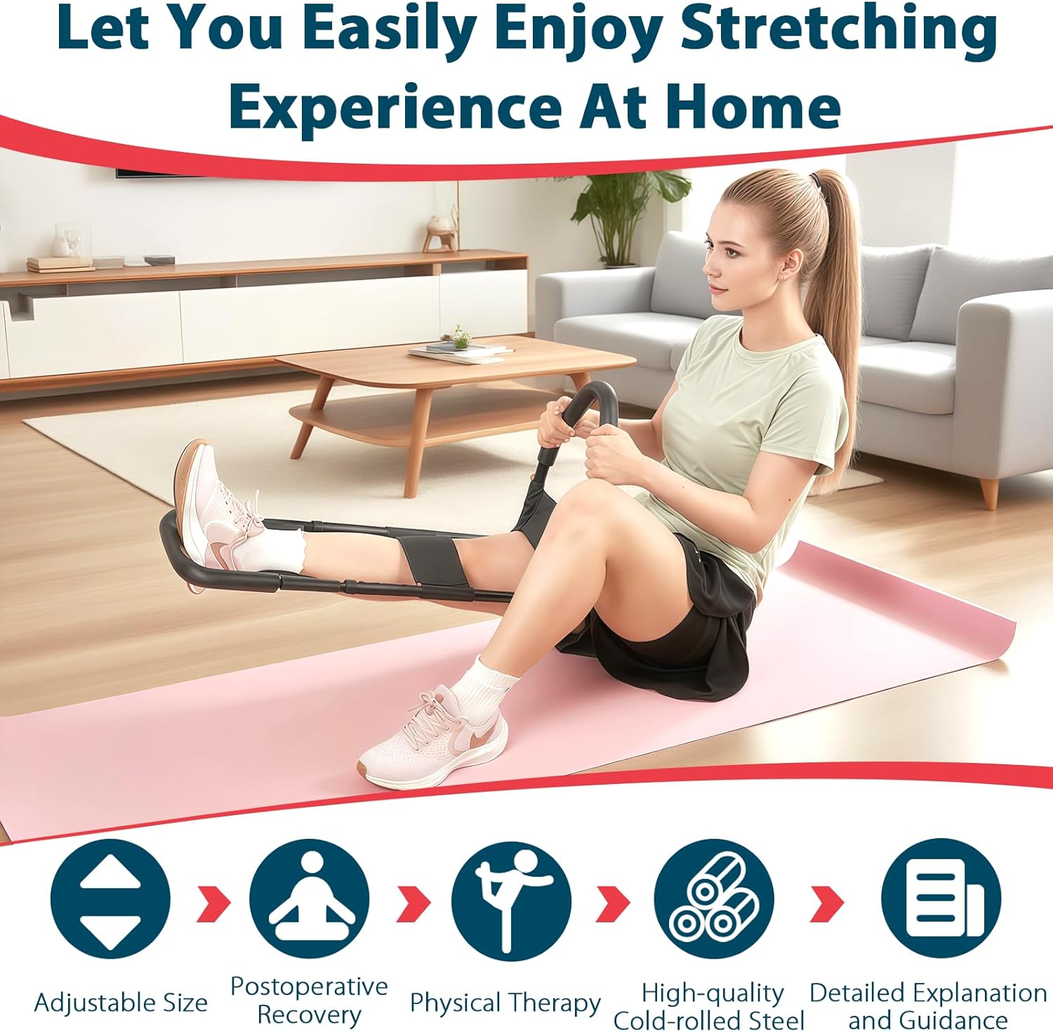 Hamstring Stretcher, Knee Extension Device, Adjustable Lower Back Stretcher, Calf Stretcher, Leg Stretcher and Hip Stretcher for Knee Pain Relief