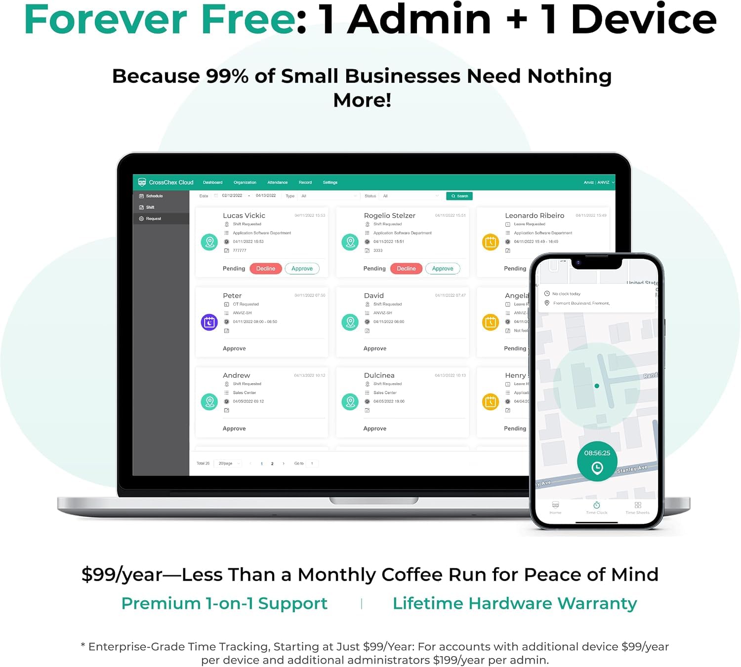 ANVIZ W1 Pro - Relojes de tiempo basados en la nube con huellas dactilares para empleados | Software gratuito en la nube, máquina de asistencia para pequeñas empresas, color blanco