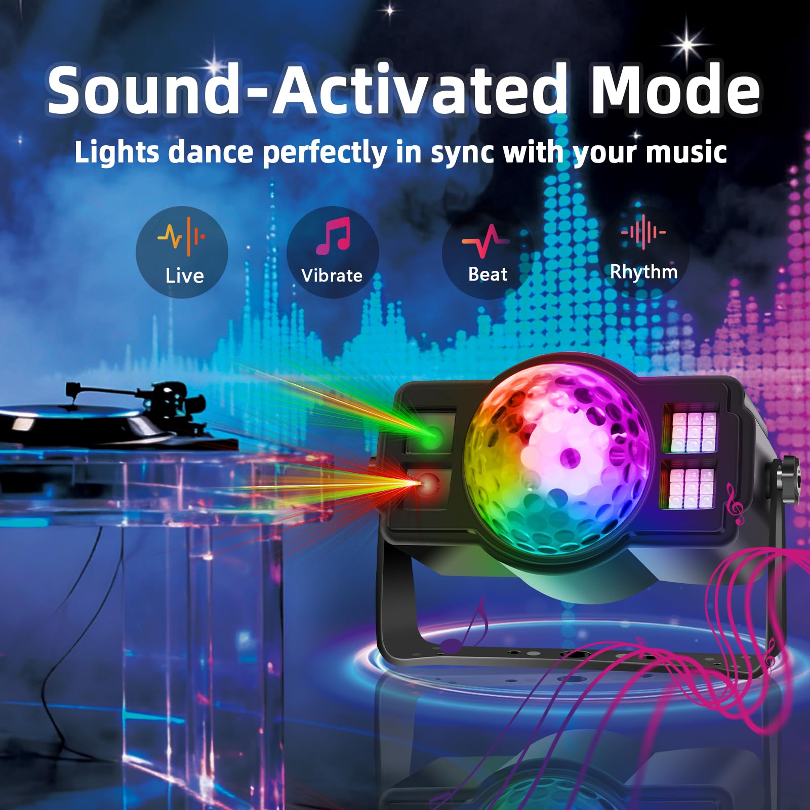 Luci da discoteca, luci stroboscopiche a LED RGB, per feste in casa, matrimoni, bar, DJ, karaoke, Halloween, Natale, regali di compleanno, 9 modalità attivate dal suono