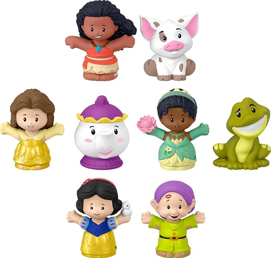 Fisher-Price Little People Disney Princess Story Duos, Ages 18+ Months | Moana & Pua, Belle & Mrs. Potts, Tiana & Naveen, Snow White & Dopey Figure Set, Pretend Play (Amazon Exclusive)