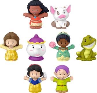 Fisher-Price Little People Juguetes para Niños Pequeños Disney Princesas Duos Set de 8 Figuras para Juegos de Imaginación para Niños de 18+ Meses | Moana & Pua, Belle & Mrs. Potts, Tiana & Naveen, Snow White & Dopey Figure Set, Pretend Play
