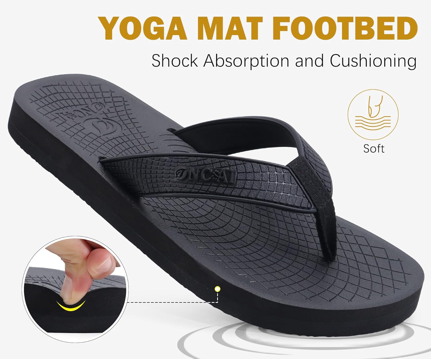 ONCAI Men's Rubber Flip Flops Trendy Summer Beach Pool Shower Sandals with Yoga Mat Non-slip Outdoor Cushion Soles - Image 5