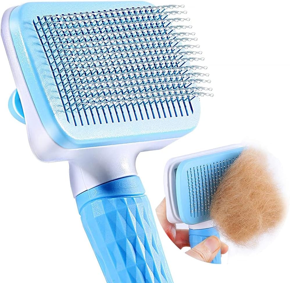 Qpetsยฎ Slicker Dog Comb Brush 7.48-Inch For Dogs And Cats | Rounded Tips, Push-Button Cleaning, Removes Loose Fur And Dirt, Helps Reduce Fur Loss For Small And Medium Pets, All Coats