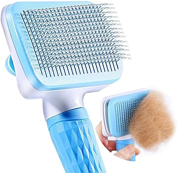 Qpets? Slicker Dog Comb Brush Pet Grooming Brush Daily Use to Clean Loose Fur & Dirt Great for Dogs and Cats with Medium Long Hair Dog Hair Deshedding Brush-Blue