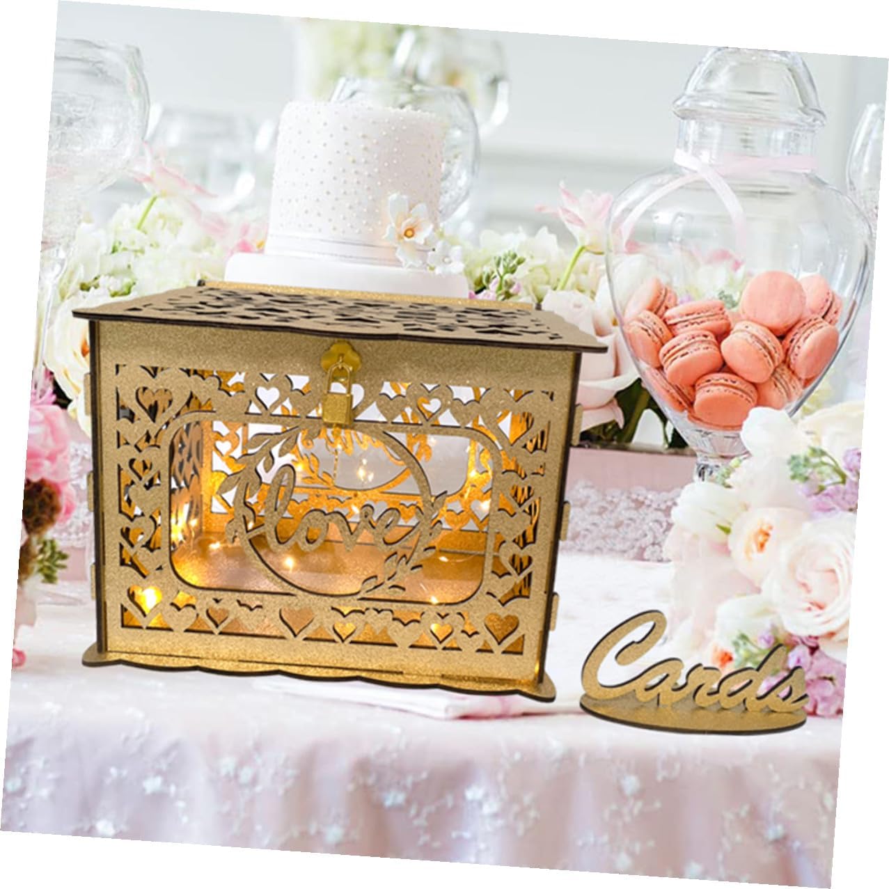 Wooden Hollow Glitter Card Box Envelope Money Card Container Wedding Reception Anniversary Greeting Holder Decorative Collection Box