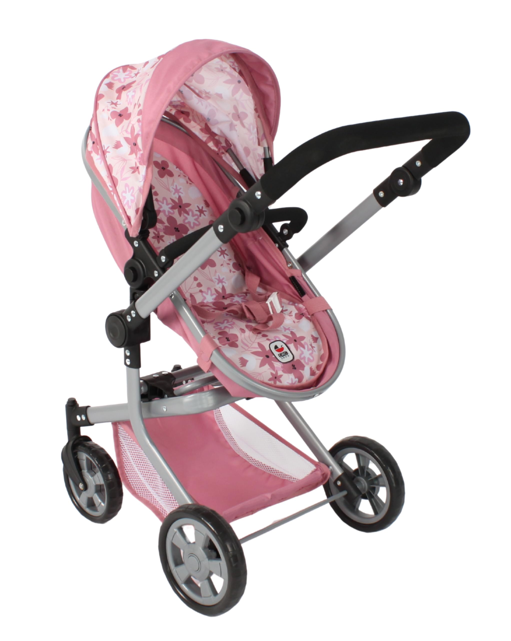 Bayer Chic 2000 Kombi-Puppenwagen Mika 2-in-1, faltbar, 47–80 cm | Mit Schwenkschieber, umsetzbarem Aufsatz und schwenkbaren Vorderrädern – für Puppen bis 52 cm und Kinder von 4–8 Jahren.