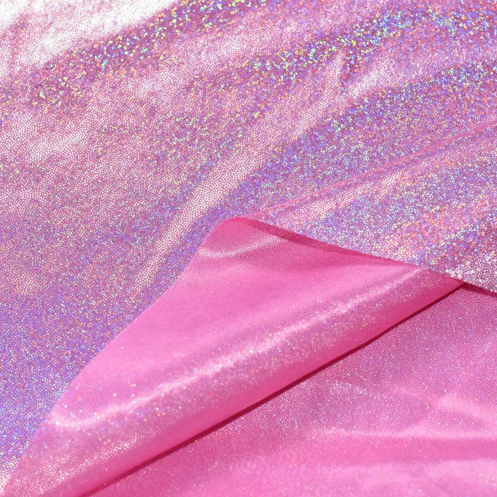 LIUBI 150cm Width Glitter Laser Polyester Fabric Iridescent Holographic Wedding Party Background Doll Clothing Decoration Material DIY