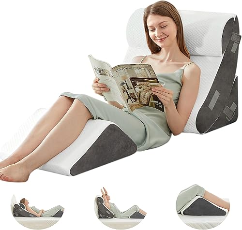 Miniatura 1 de BDEUS Juego de 4 almohadas de cuña para cama después de la cirugía, juego de almohadas ortopédicas de cuña para dormir, alivio del dolor de espalda,