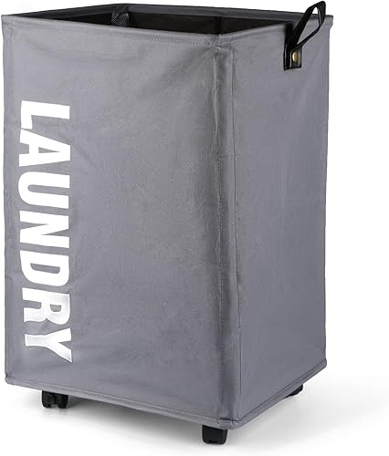 Cesta grande para la ropa sucia, con ruedas de tela Oxford, asa de cuero, plegable a prueba de agua, para dormitorio, cuarto de servicio, armario,