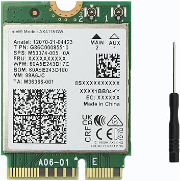 WiFi 6E Wireless Card,3 Gbps,Intel AX411 NGW M.2CNVio2 Tri-Band 5400Mbps Bluetooth 5.3 Network Adapter for Laptop Support Windows 10/11 64bit,Linux,Only Available with Gen Intel 12+ CPU