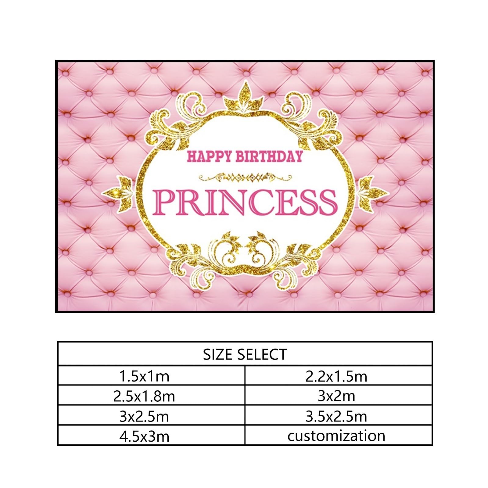 YongFoto 3x2,5m Fondale Foto Testiera in pelle rosa trapuntata Golden Paillettes Ghirlanda Buon compleanno Princess Girl Sfondo Fotografico Photo Booth Compleanno Partito Banner Bambini Photo Studio