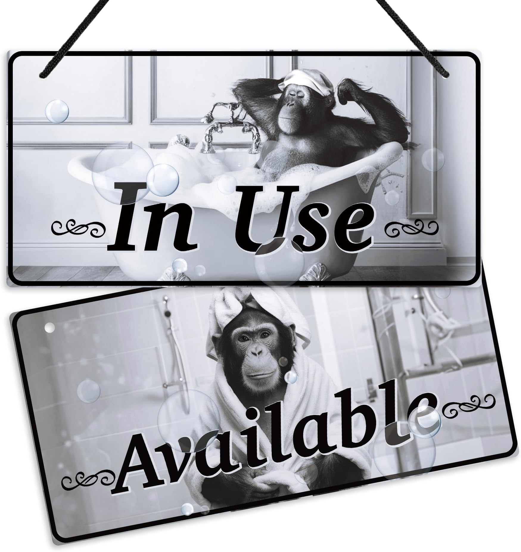 Putuo Decor Monkey Bathroom Door Sign Double-Sided Available In Use Retro Bathroom Door Decor with Funny Ape Design for Home Office Bathroom Restroom Hotel
