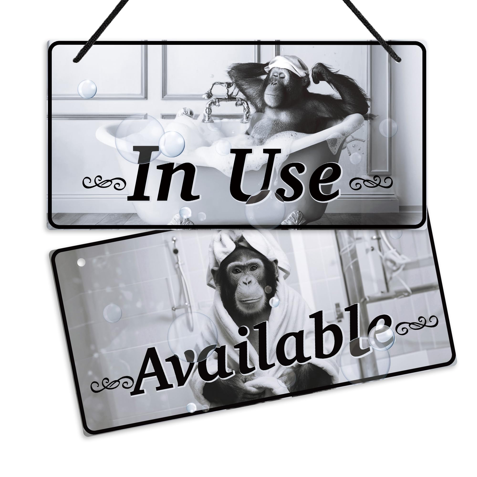 Putuo Decor Monkey Bathroom Door Sign Double-Sided Available In Use Retro Bathroom Door Decor with Funny Ape Design for Home Office Bathroom Restroom Hotel