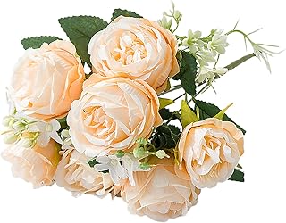 Luwsldirr Artificial Peony Fake Peony Flowers Bouquet Faux Peony Flowers for Wedding Party Home Meeting Room Decoration Champagne