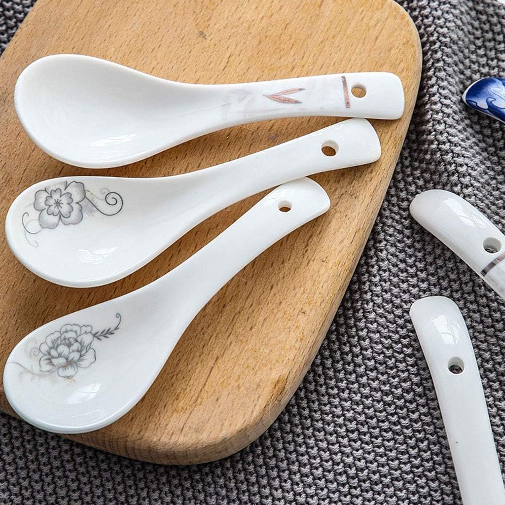 Spoon 10-Piece Cute Ceramic Soup Spoon Household Porridge Spoon Creative Ceramic Spoon 5.5 Inches Long Soup Spoon (Color : Grey) (Gold)