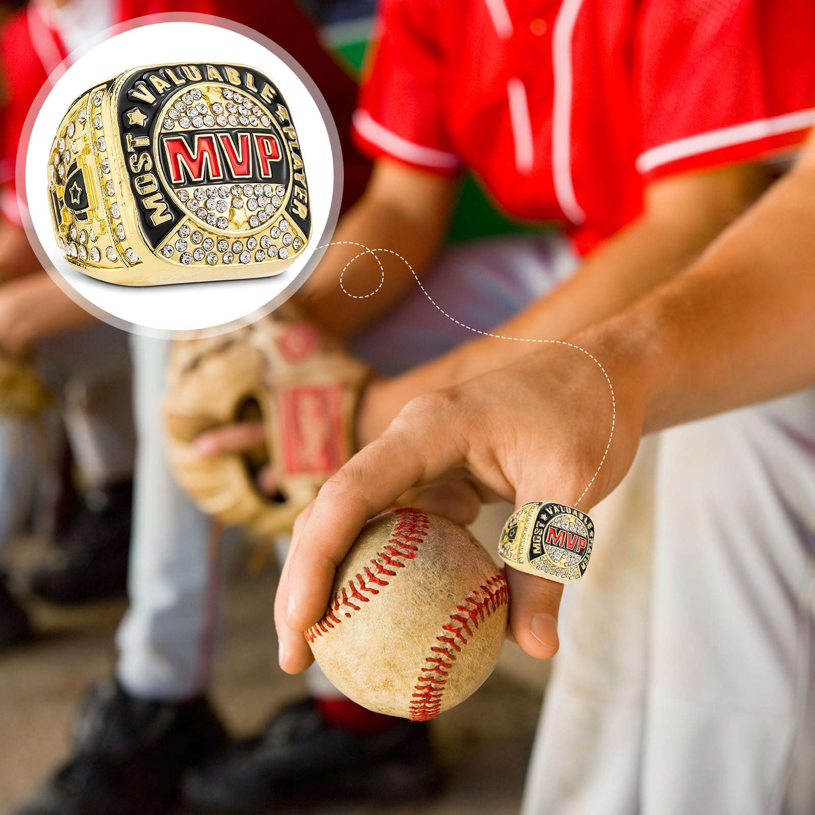 MVP Most Valuable Player Trophy Ring Sports Rings Championship Ring with Display Neck Chain for Winner Tournament League Team Award Gift